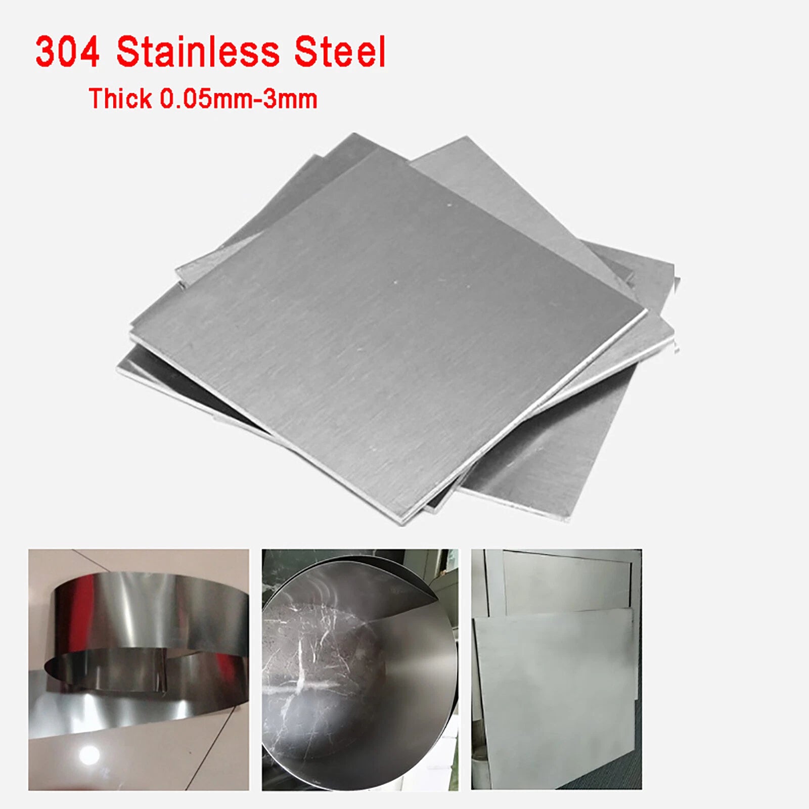 304 Stainless Steel Sheet Metal Plate | 0.05mm–3mm Thick | Cut-to-Size Panels