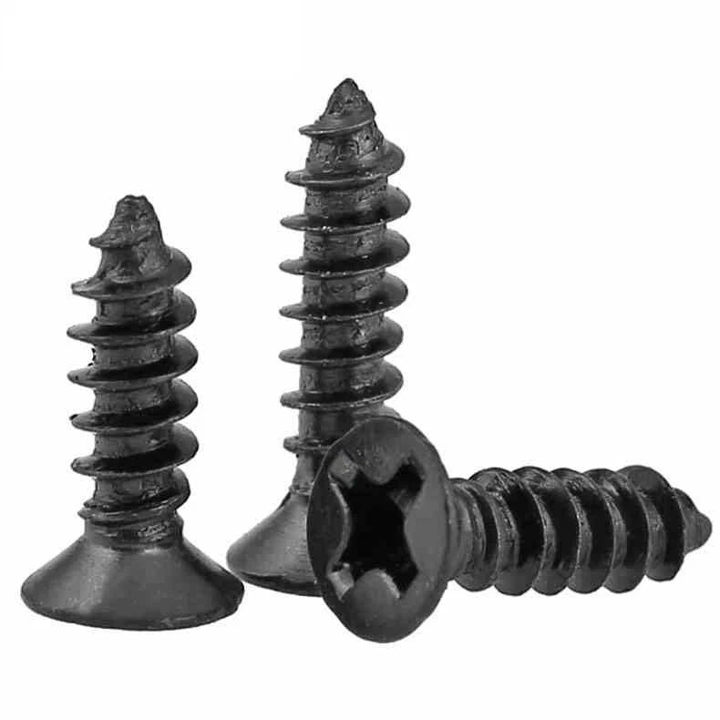 M2 M2.3 M2.6 M3 Flat Head Phillips Self Tapping Screws – Black Zinc Carbon Steel