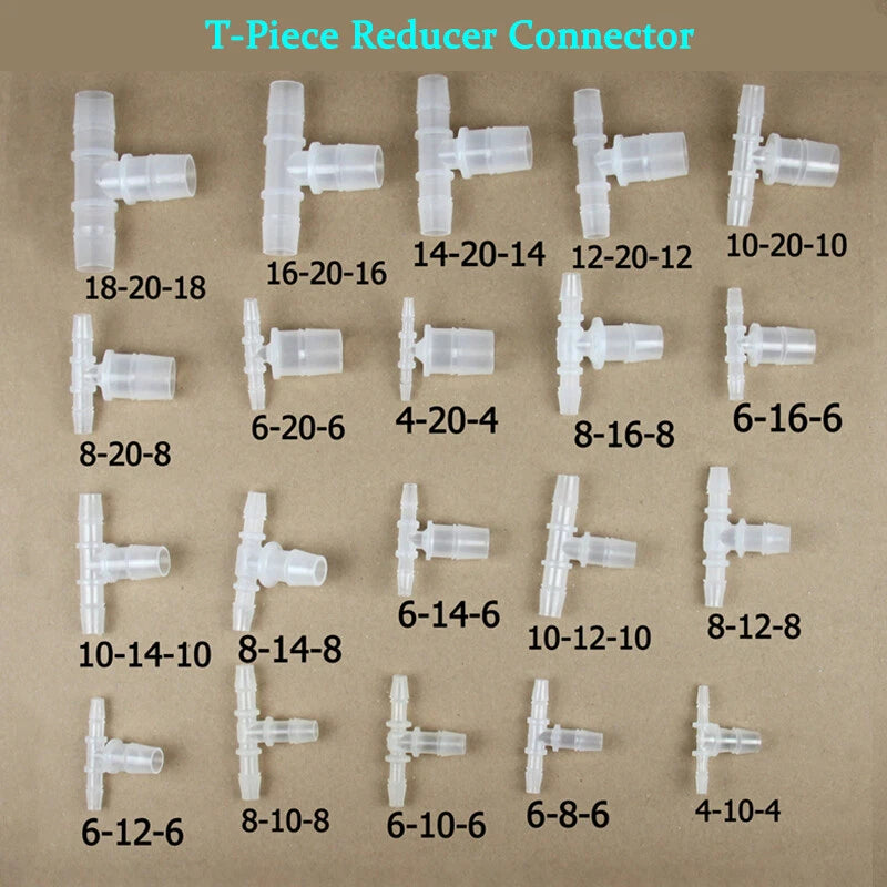 Plastic Hose T-Piece Reducer Connector — Vacuum Tee Joiner for Air & Water Lines