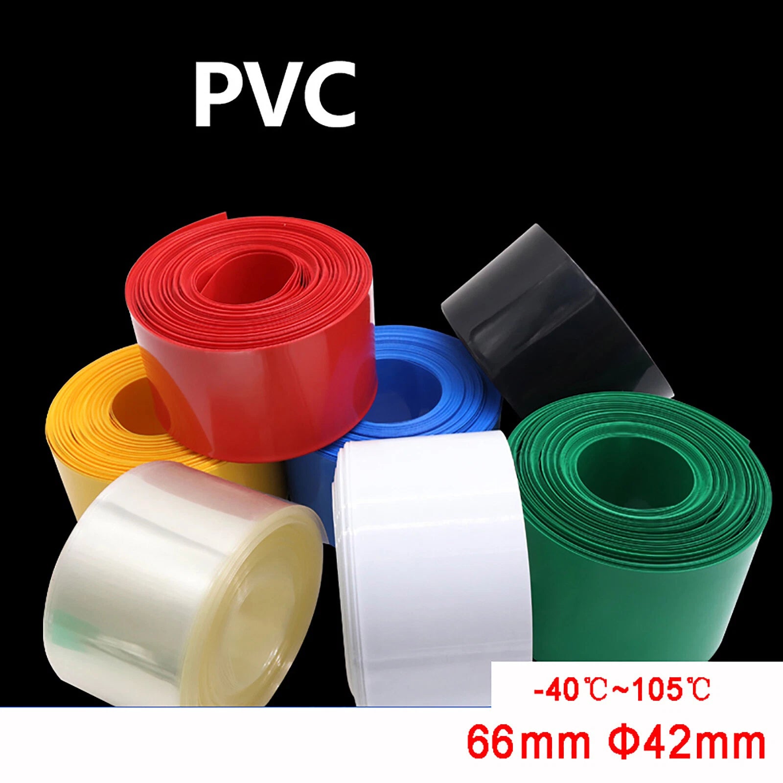 PVC Heat Shrink Tubing for RC Battery Packs — 66mm Flat Width, 9 Colors