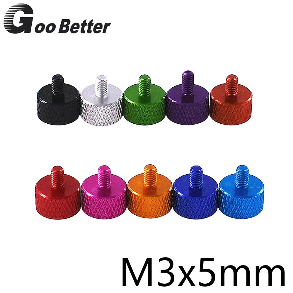 M3×5mm Anodised Aluminium Knurled Thumb Screws — Flat Head Hand-Grip Bolts, 10 Colors