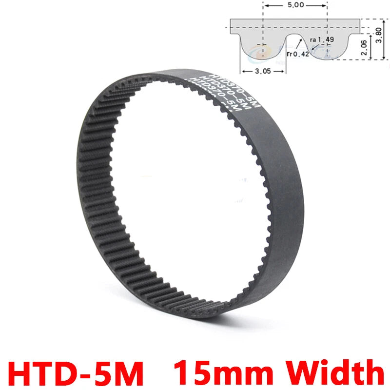 HTD-5M Timing Belt 15mm Wide – 175mm to 3000mm Perimeter, Closed Loop Rubber Drive Belt