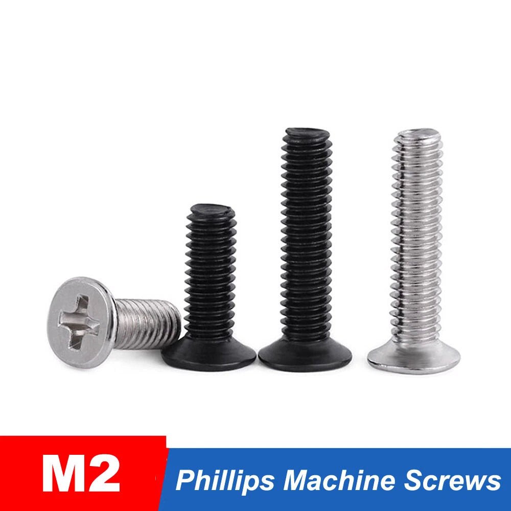 M2 Phillips Countersunk Machine Screws – Nickel or Black Zinc Plated, Fully Threaded (3–8mm Overall Length) - HomeDIYer
