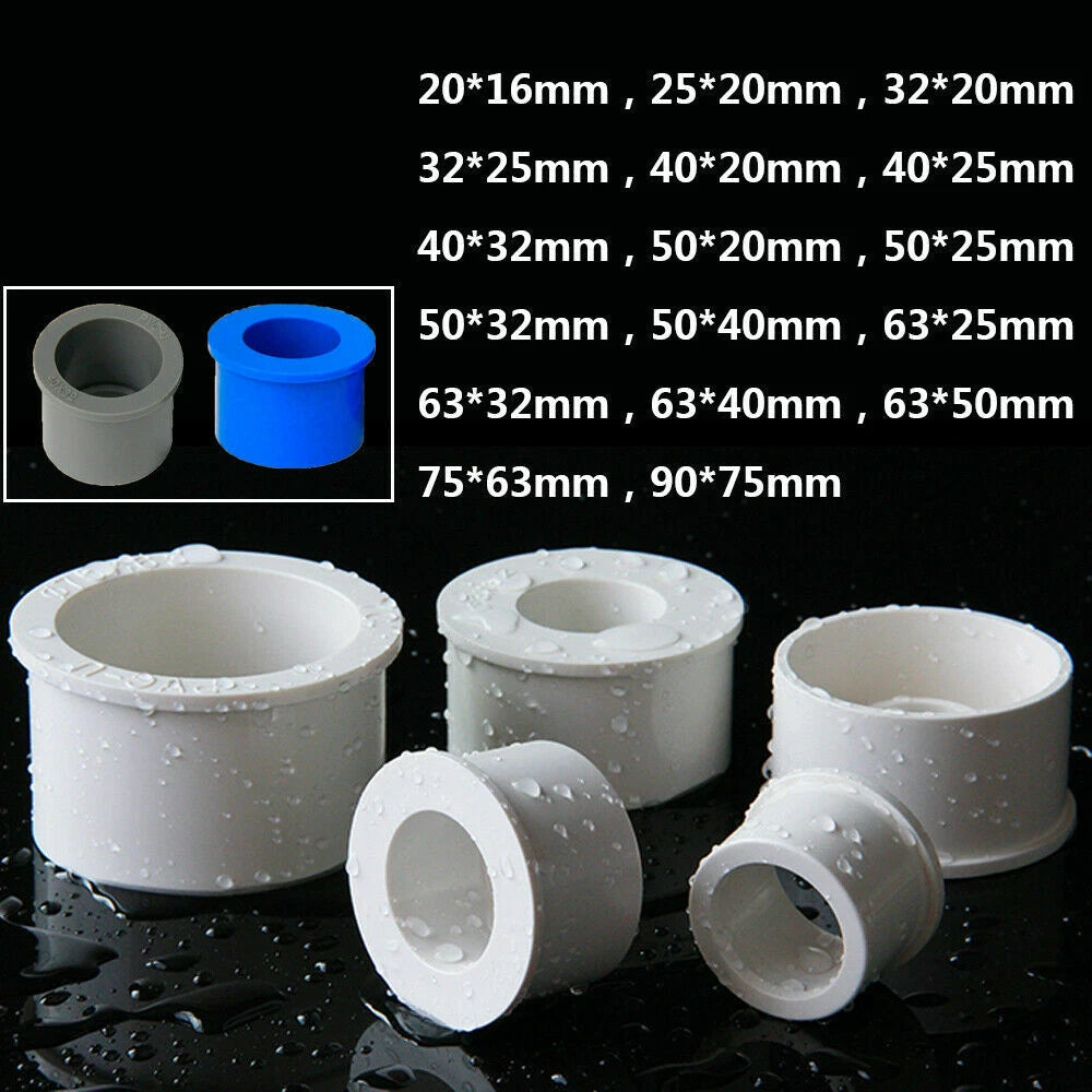 16mm to 75mm PVC Pipe Bushing Fittings Connector Reducing Joints White Blue Gray