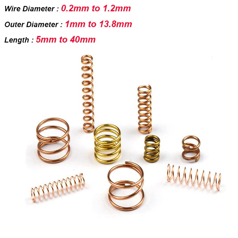 10 Pcs Brass Compression Spring Pressure Springs Wire Diameter 0.2mm to 1.2mm