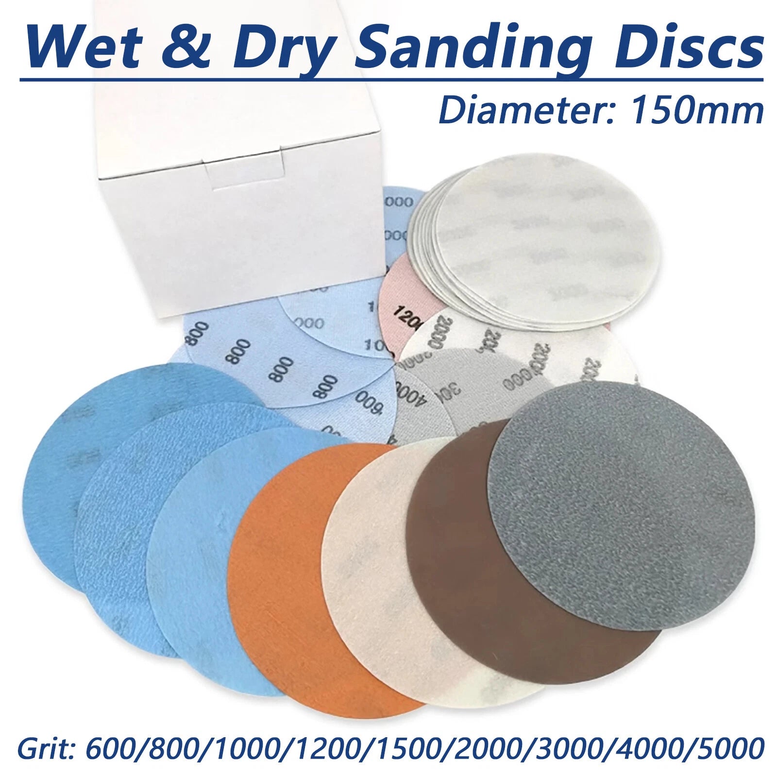 6 Inch 150mm Wet and Dry Sanding Discs Round Sandpaper Film Pads 600-5000 Grit