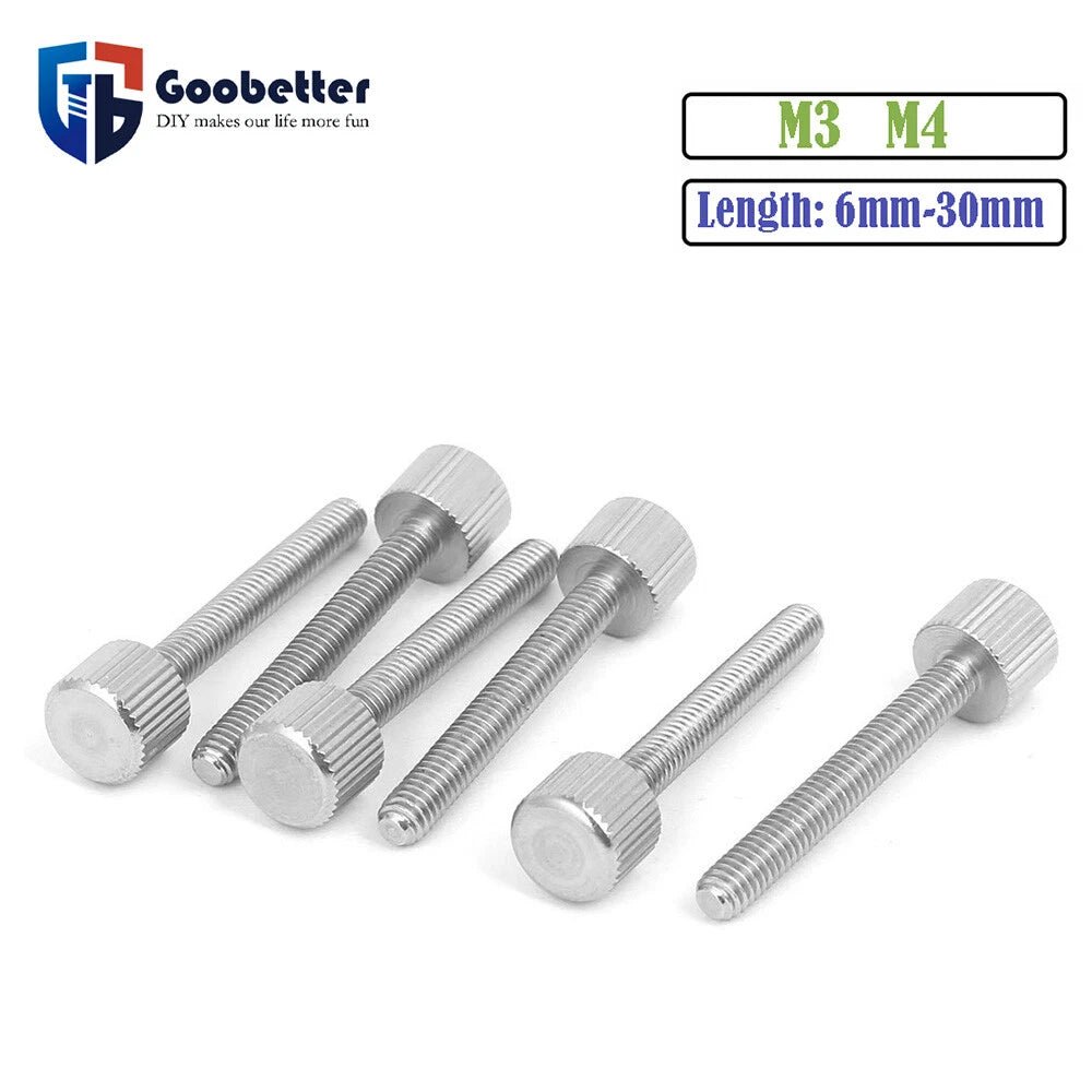 M3 & M4 303 Stainless Steel Knurled Thumb Screws – Hand Grip Bolts, Fully Threaded - HomeDIYer
