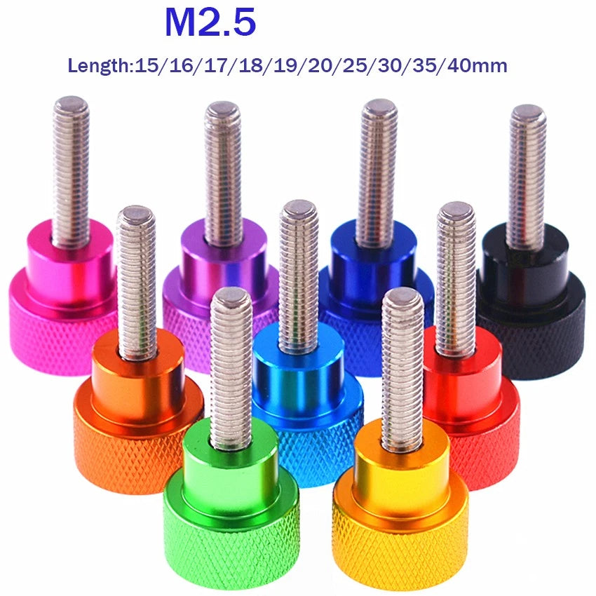 M2.5 Knurled Thumb Screws – Aluminium Alloy, 15–40mm, Multiple Colors