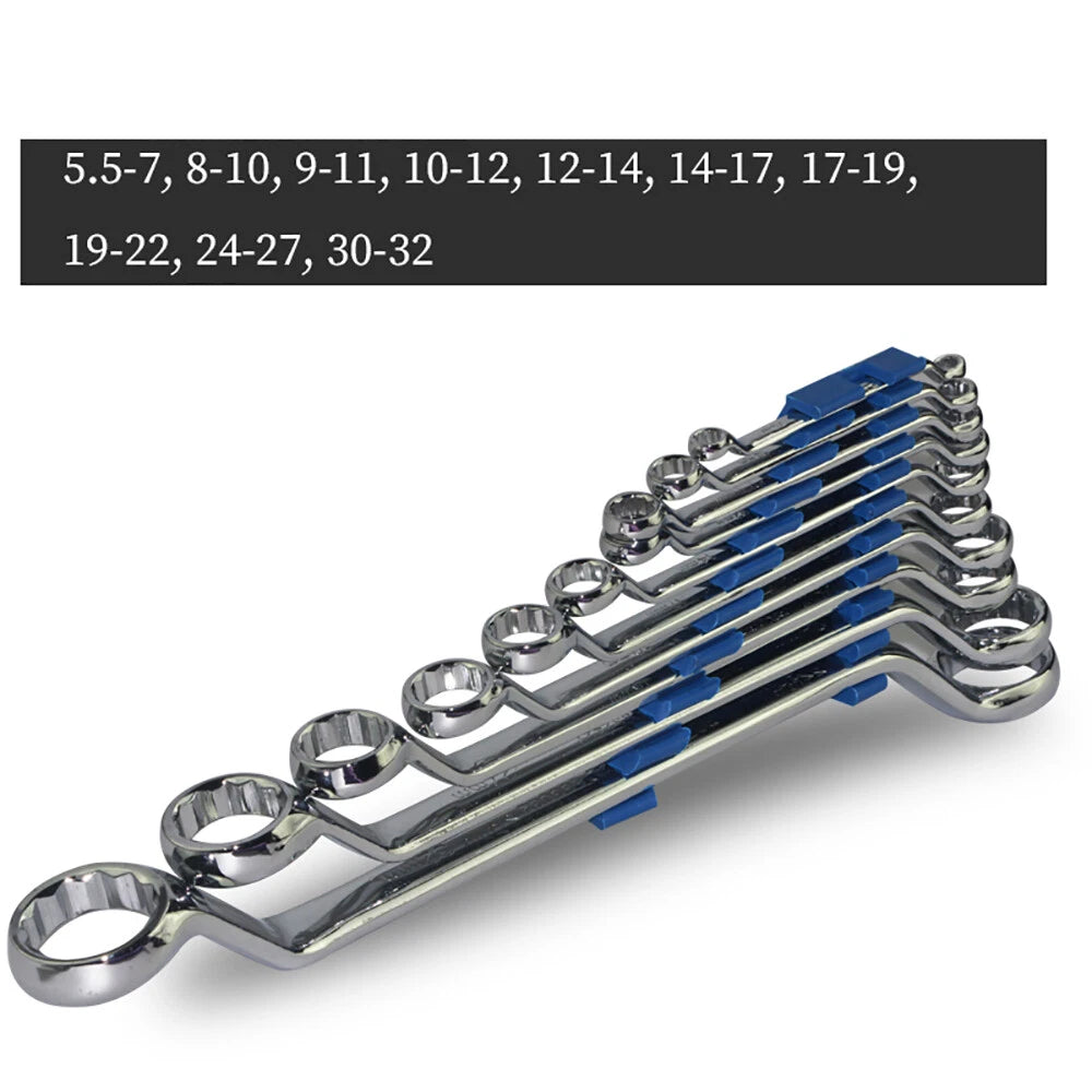 1Pc Double Head Ring Spanner Wrench Set 8pc 5.5mm-27mm Metric Ring Deep Offset