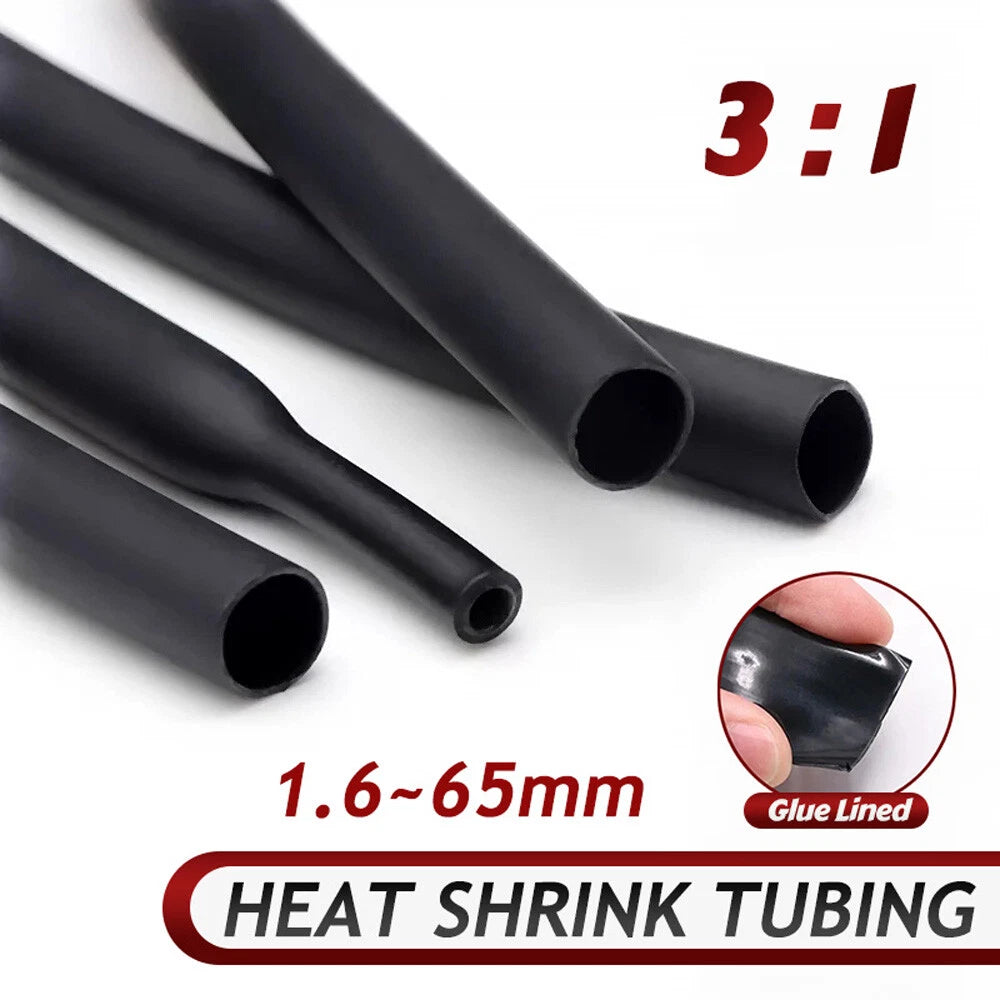 3:1 Black Adhesive Heat Shrink Tubing — Glue Lined Waterproof Sleeving