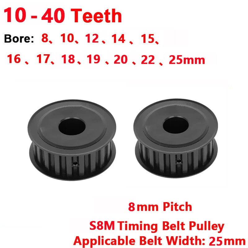 S8M 25mm Timing Drive Pulleys -10 12 14 15 18 30 40 Tooth - 6 to 28mm Bore Black