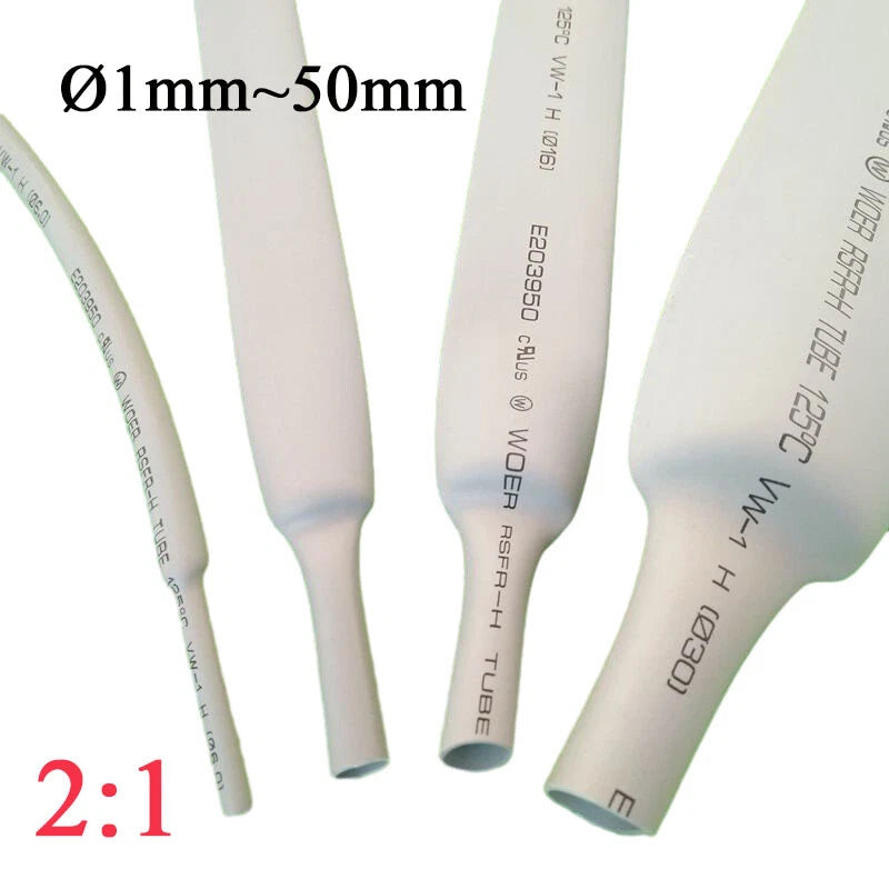 2:1 Heat Shrink Tubing — Grey Electrical Shrinkable Sleeving, Ø1mm to Ø50mm