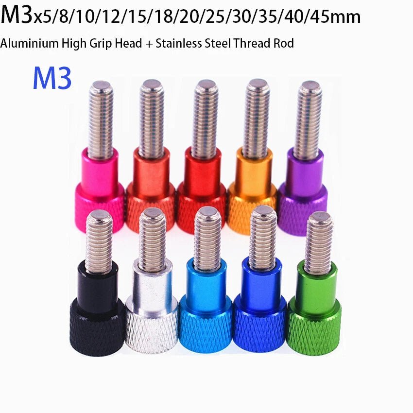 M3 x 5 - 45mm High‑Type Knurled Thumb Screws – Aluminum Hand Grip + Stainless Steel Thread (10 Colors) - HomeDIYer