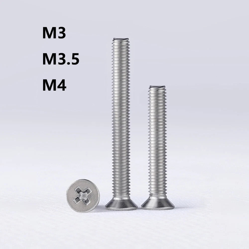A2 Stainless Steel Pozi Countersunk Flat Head Machine Screws M3 M3.5 M4 DIN 965 — 3mm to 180mm
