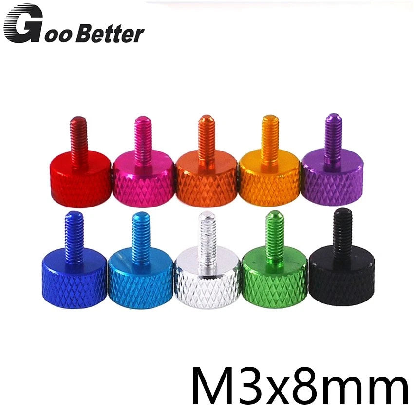M3 x 8mm Knurled Thumb Screws – Anodised Aluminium Flat Head Hand Grip Bolts, 10 Colors