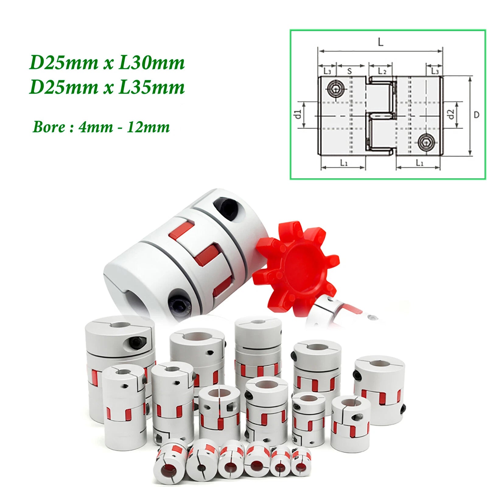 25mm CNC Flexible Shaft Coupling Spider Splined Jaw Plum Coupler Alu Pumps Motor