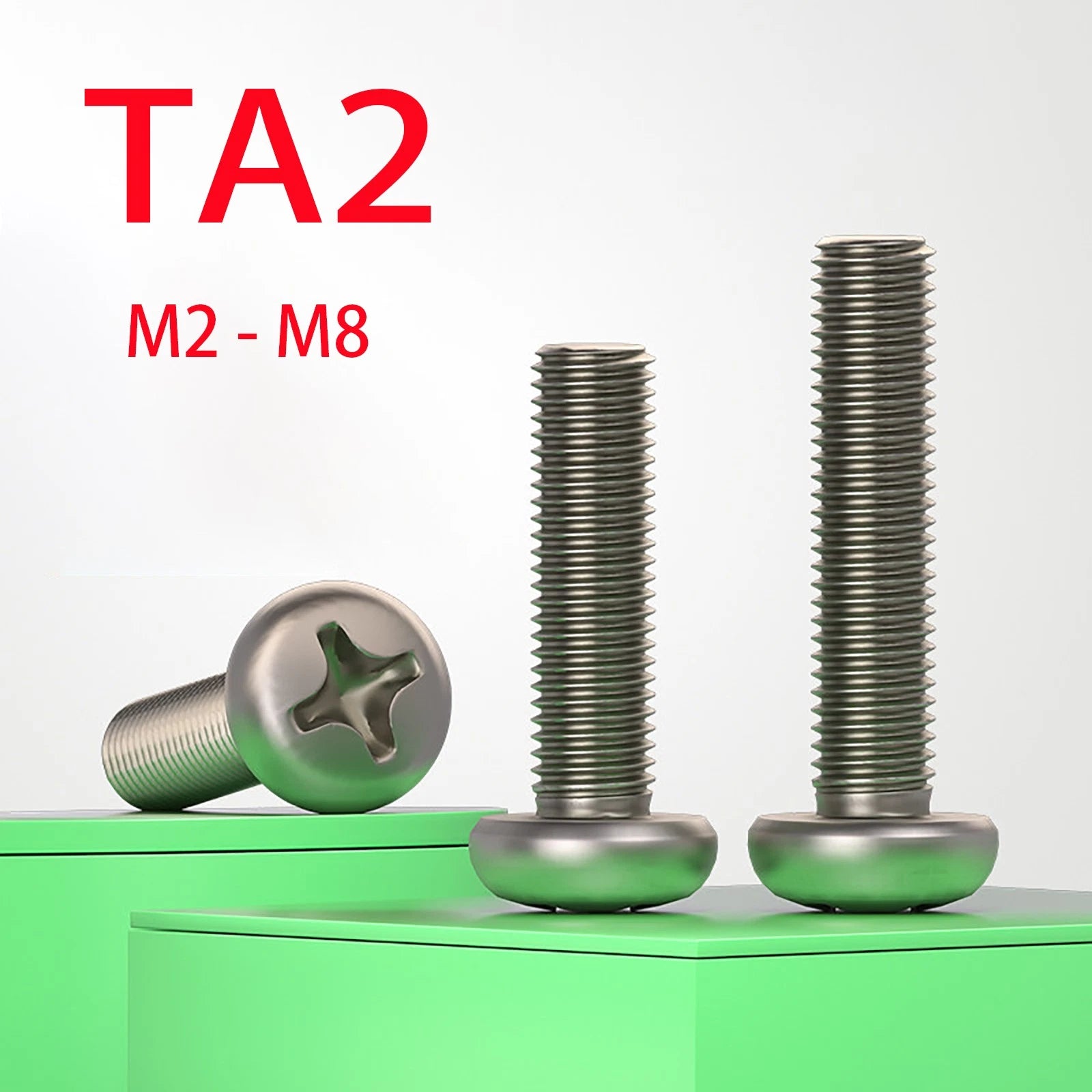 Titanium Phillips Pan Head Machine Screws — TA2/Gr2, M2–M8, Multiple Lengths