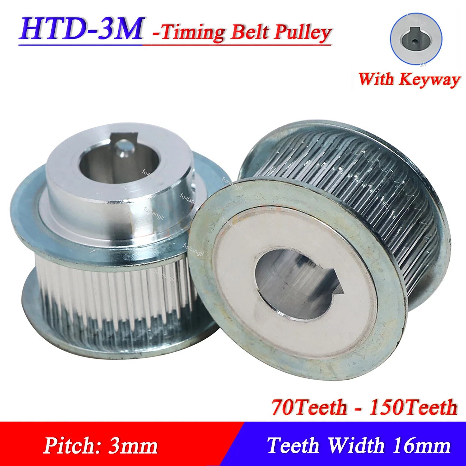HTD-3M 70-150Teeth Timing Belt Pulleys Pitch 3mm With Keyway BF-type Width 16mm