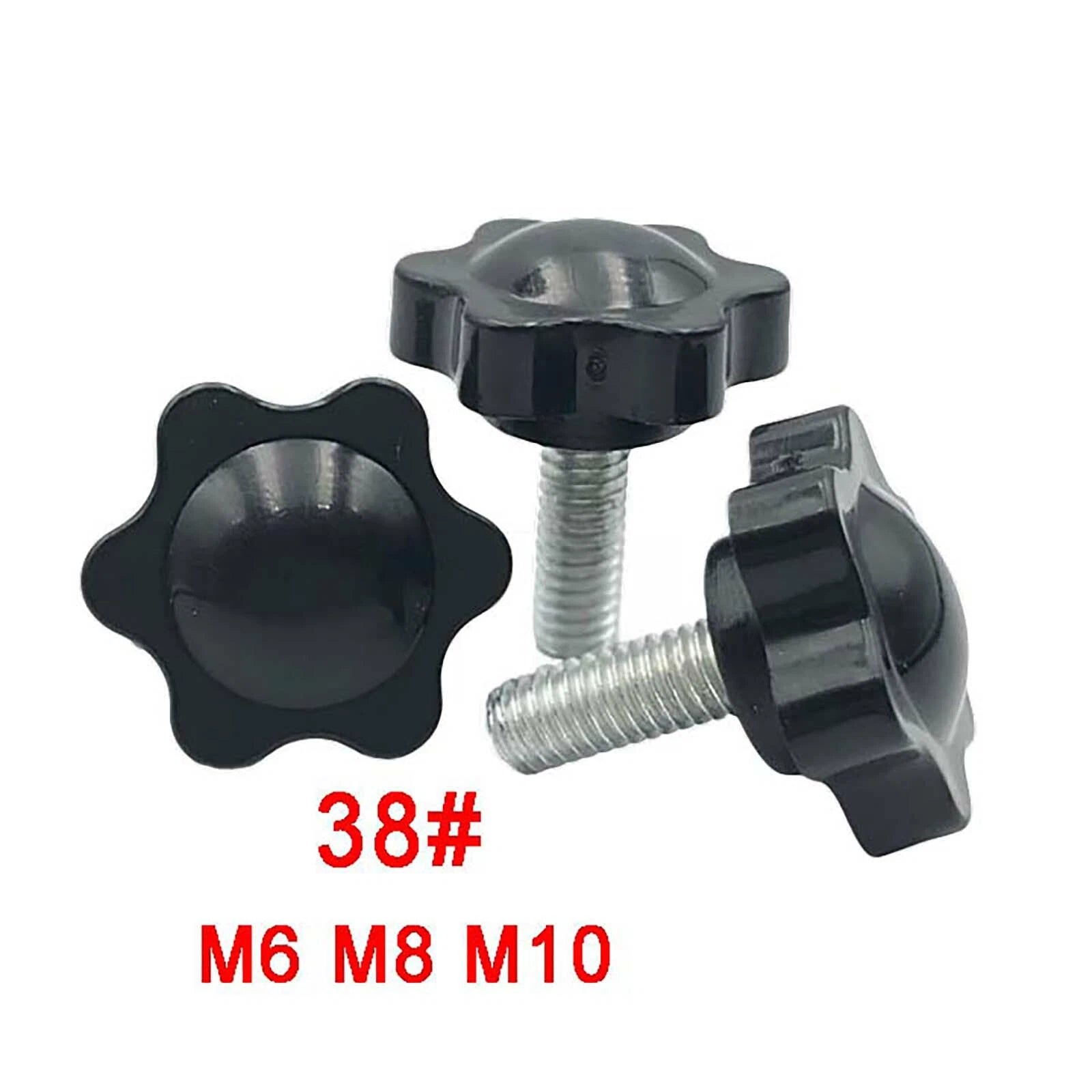 M6 M8 M10 Six-Petal Flower Rose Head Plastic Thumb Screws – 38mm Black Hand Grip Knob Bolts