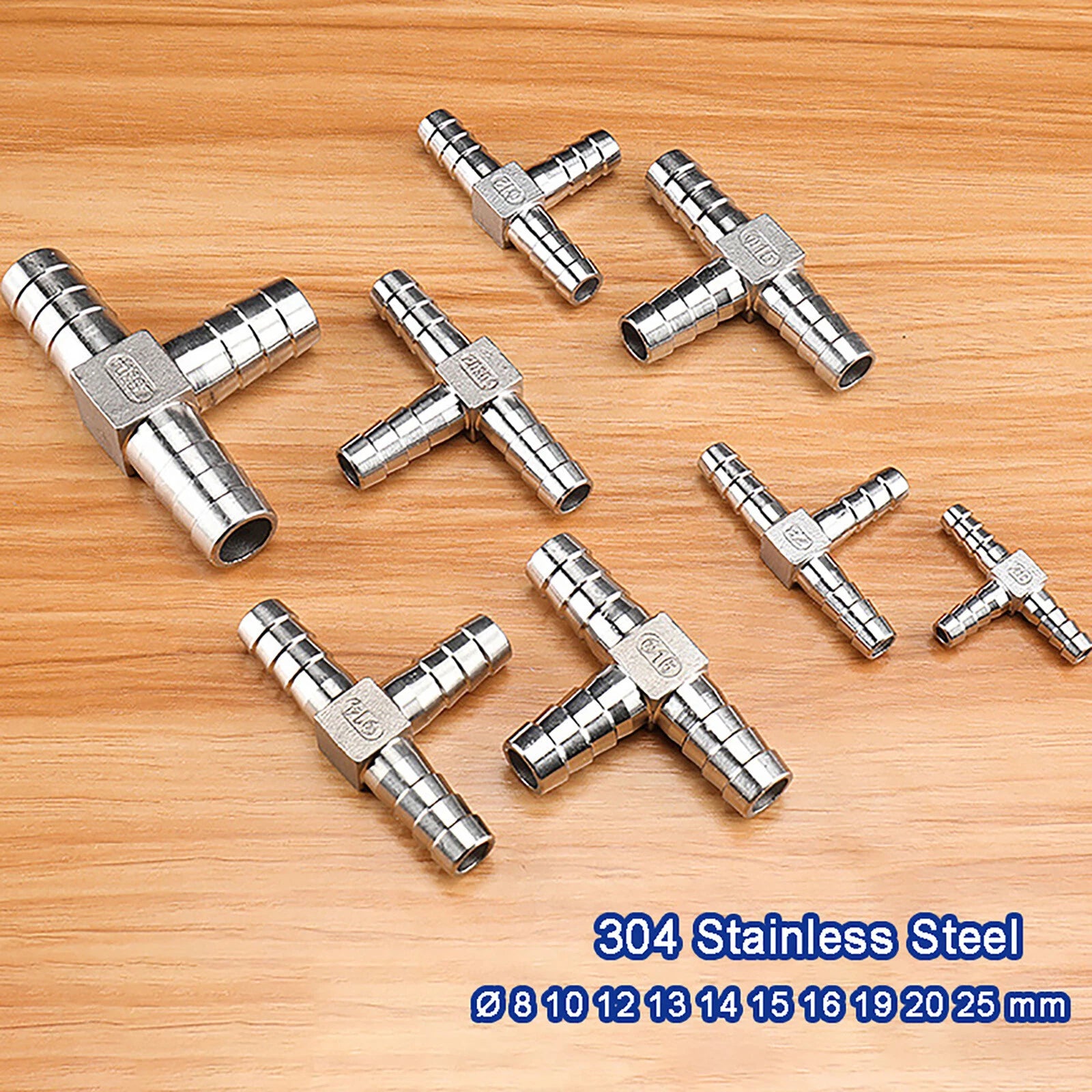 304 Stainless Steel Barbed Tee Hose Fitting — T-Piece Pipe Connector