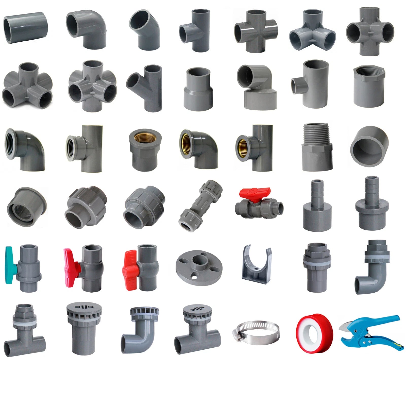 Grey PVC 20mm ID Pressure Pipe Fittings Metric Solvent Weld Various Parts