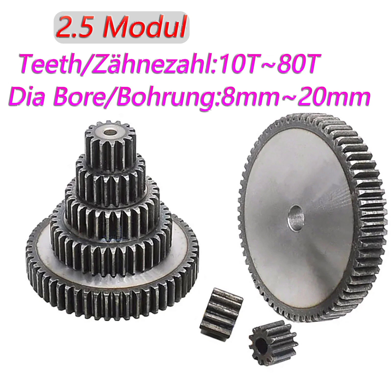 2.5 Modul 45# Steel Spur Gears Pinion Gear Thick 25mm 10-80 Teeth For 3D CNC