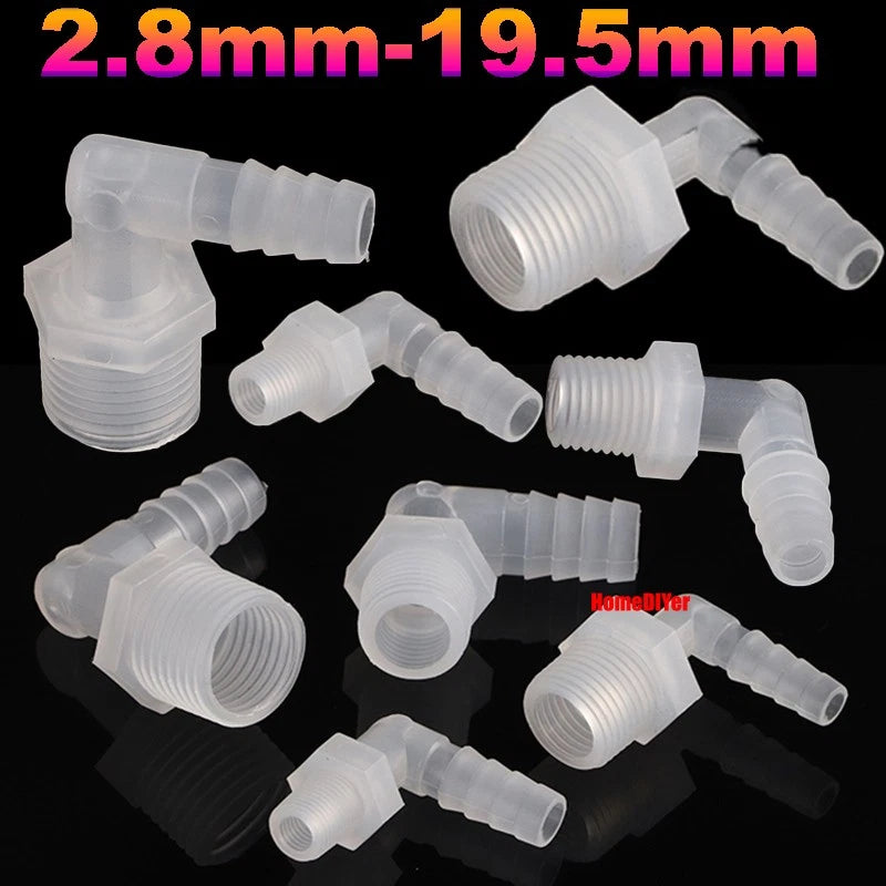 Male Thread Barbed 90° Elbow Hose Connector — Plastic Pipe Fitting with Washer