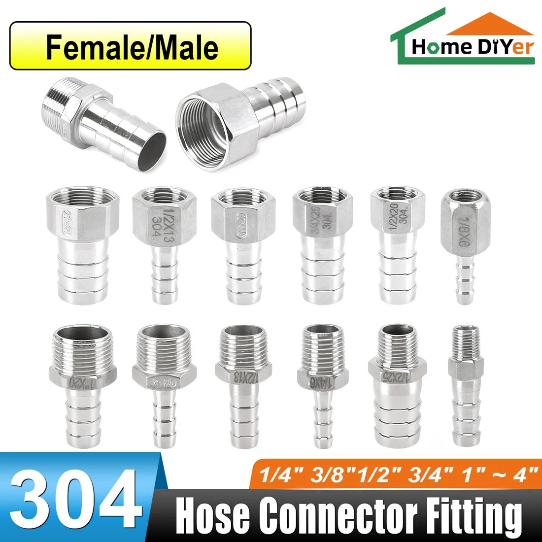 1/4"-4" Inch Female/Male Stainless Hose Connector Fitting For Air Water Fuel Gas