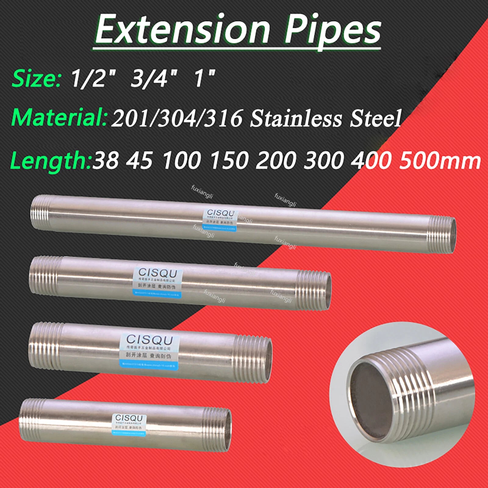Stainless Steel BSP Male Threaded Double Nipple Pipe Extension Fitting | 1/2" 3/4" 1"