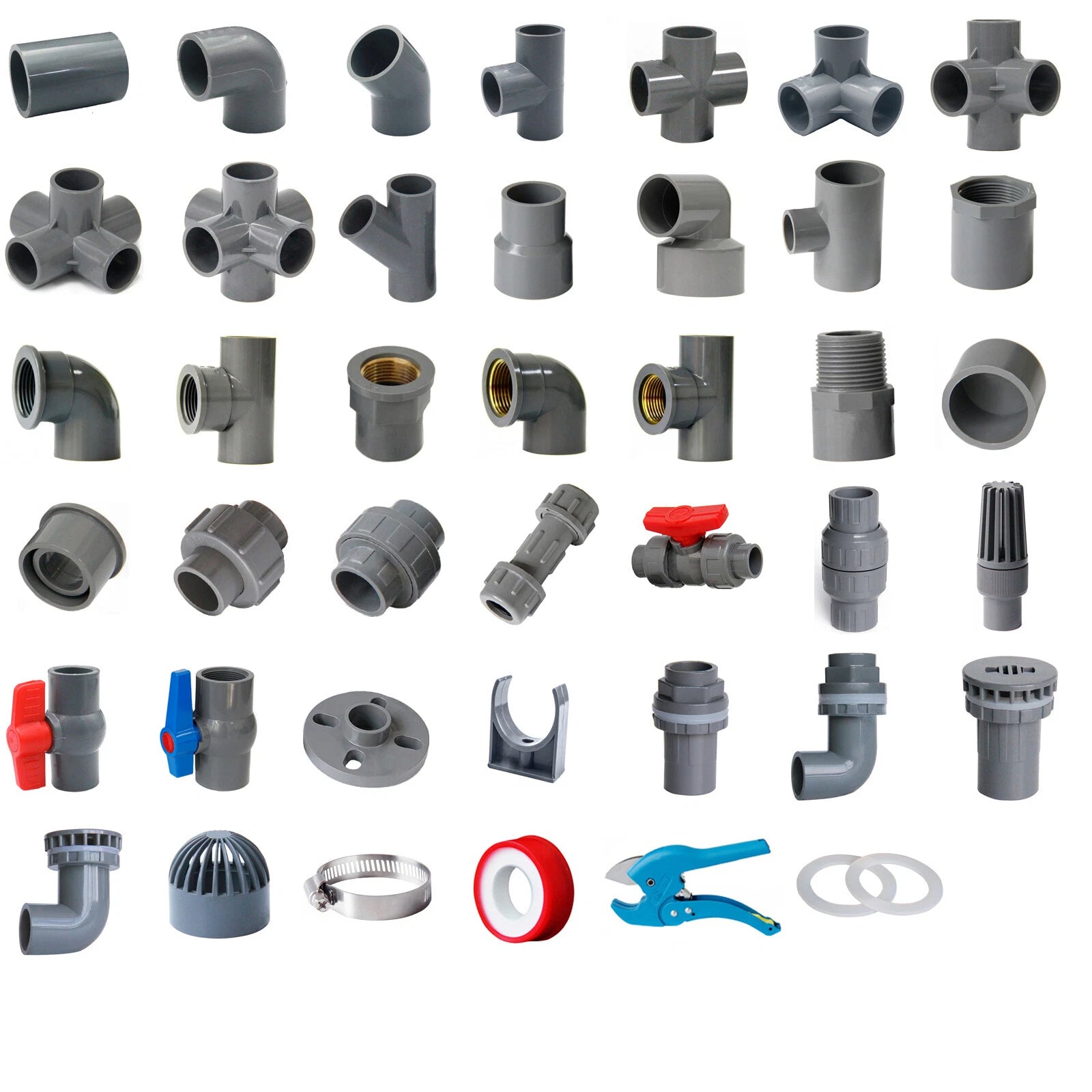 Grey PVC 32mm ID Pressure Pipe Fittings Metric Solvent Weld Various Parts