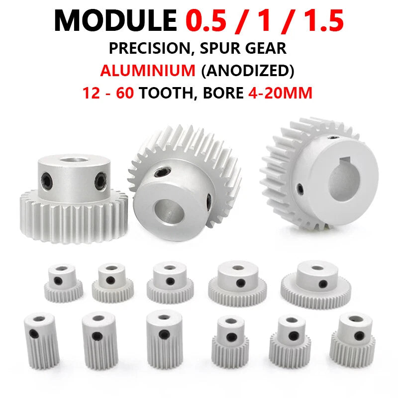 Module 0.5/1/1.5 Precision Spur Gear Aluminium 12-60 Tooth Motor Pinion with Hub