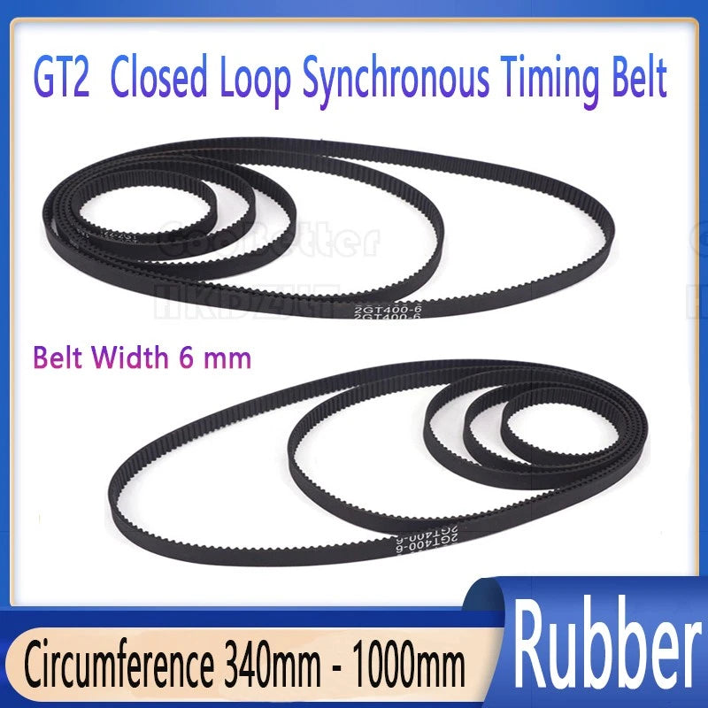 GT2 Closed Loop Timing Belt — 6 mm Width, 2 mm Pitch, 340–1000 mm for CNC & 3D Printer