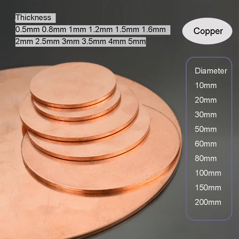 T2 Copper Round Plate Round Copper Sheet Solid Round Cu Sheet 0.5 0.8 1 ... 5mm