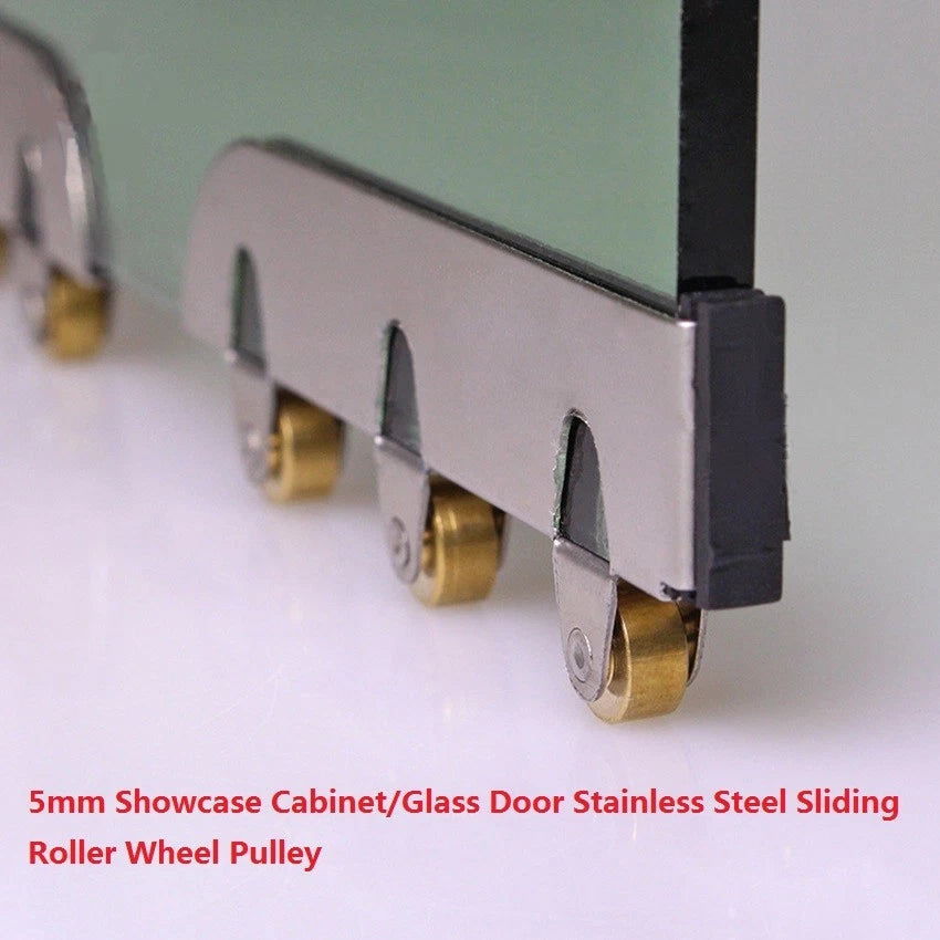 5mm Showcase Cabinet/Glass Door Stainless Steel Sliding Roller Wheel Pulley