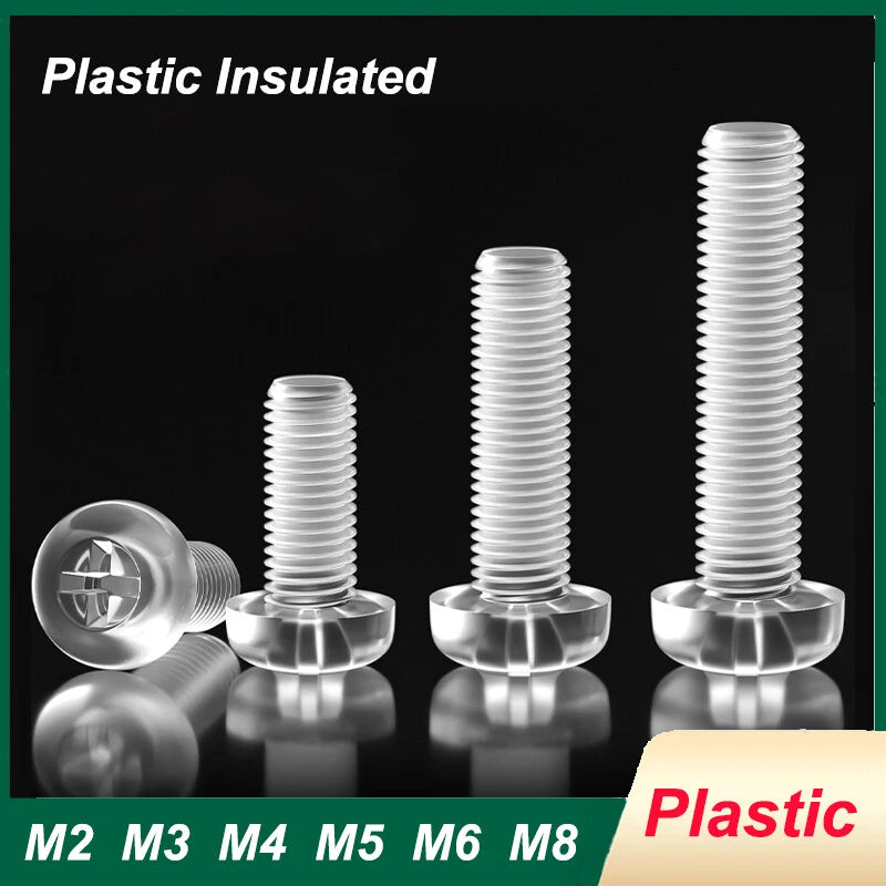 M2–M8 Transparent Plastic Phillips Pan Head Machine Screws – PC Material, Fully Threaded (4–50mm)