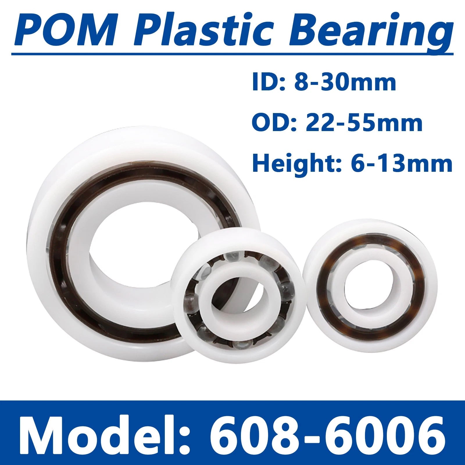 POM Plastic Bearing Glass Ball Deep Groove Balls Bearings ID 8mm-30mm OD 22-55mm