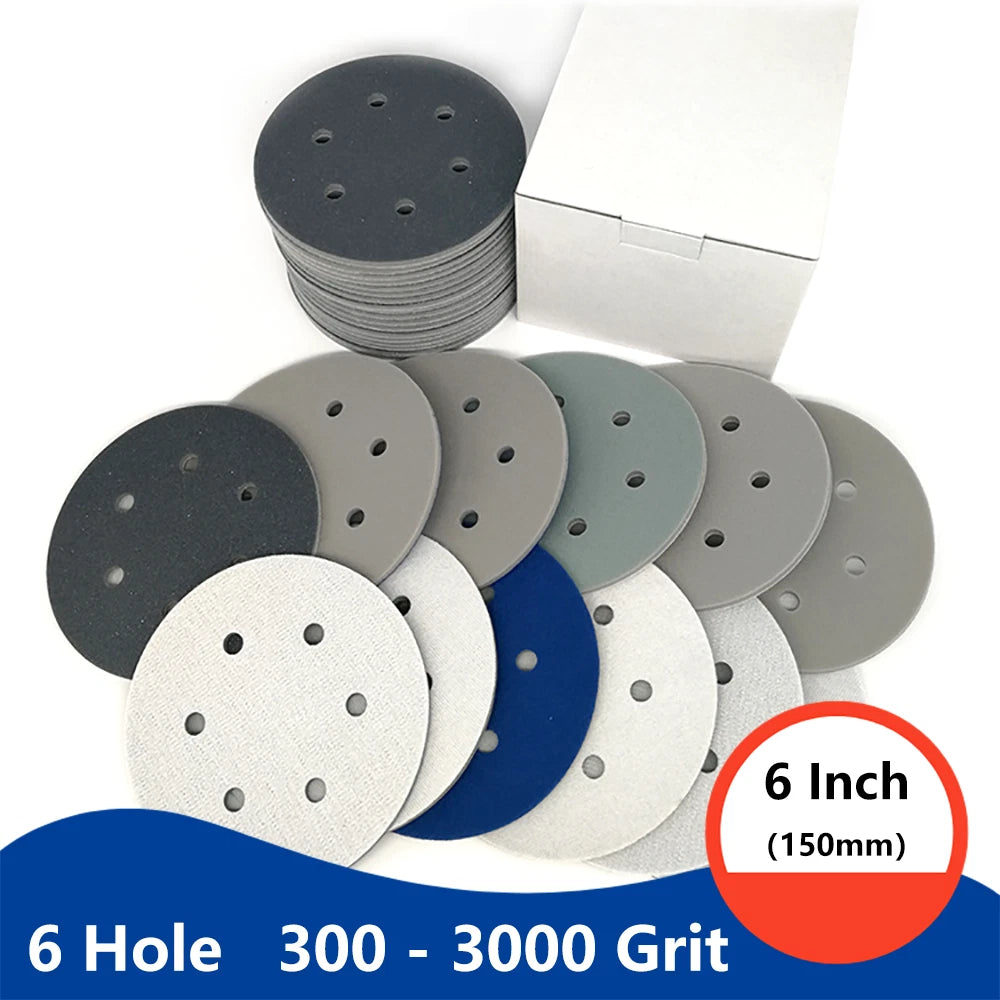 6 Inch（150mm）Hook & Loop Sponge Sandpaper 6 Hole Sanding Discs 300 - 3000 Grit