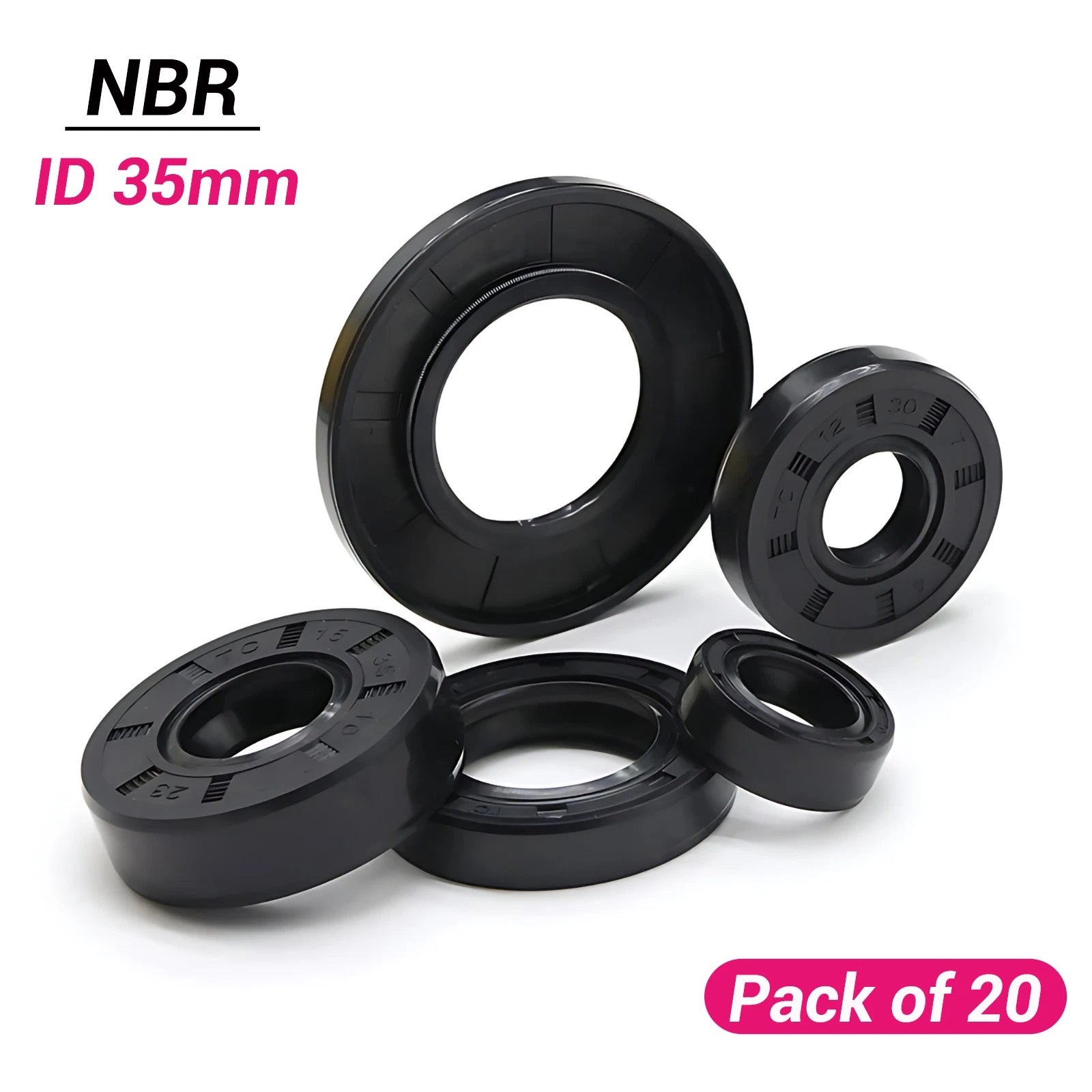 TC Oil Seal 35mm ID — NBR Double Lip Rotary Shaft Seal, 20-Pack (Multiple OD & Thickness Options)