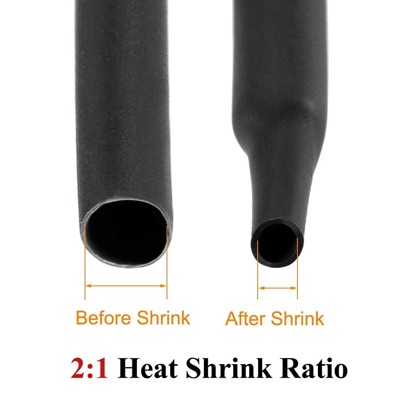 2:1 Heat Shrink Tubing Waterproof Wire Wrap — Black, ID 30–150mm