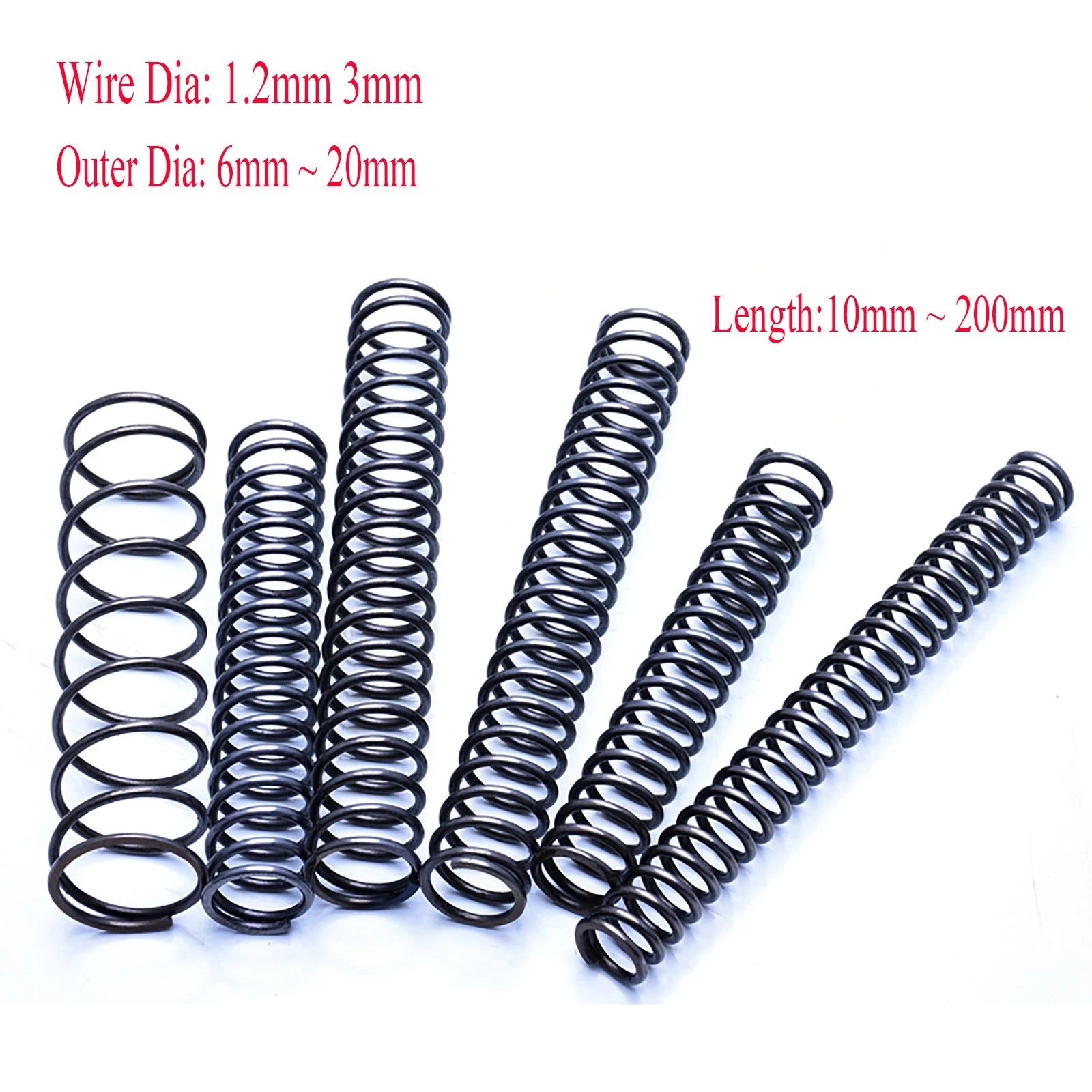 Compression Spring Pressure Springs Wire Dia 1.2mm 3mm OD 6-20mm Length 10-200mm