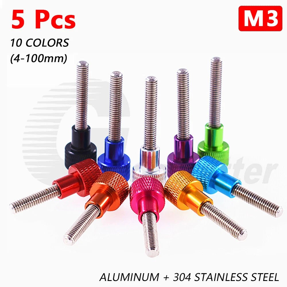 M3 Knurled Thumb Screws — 5 - Pack | Aluminum + Stainless Steel | 4mm to 100mm - HomeDIYer
