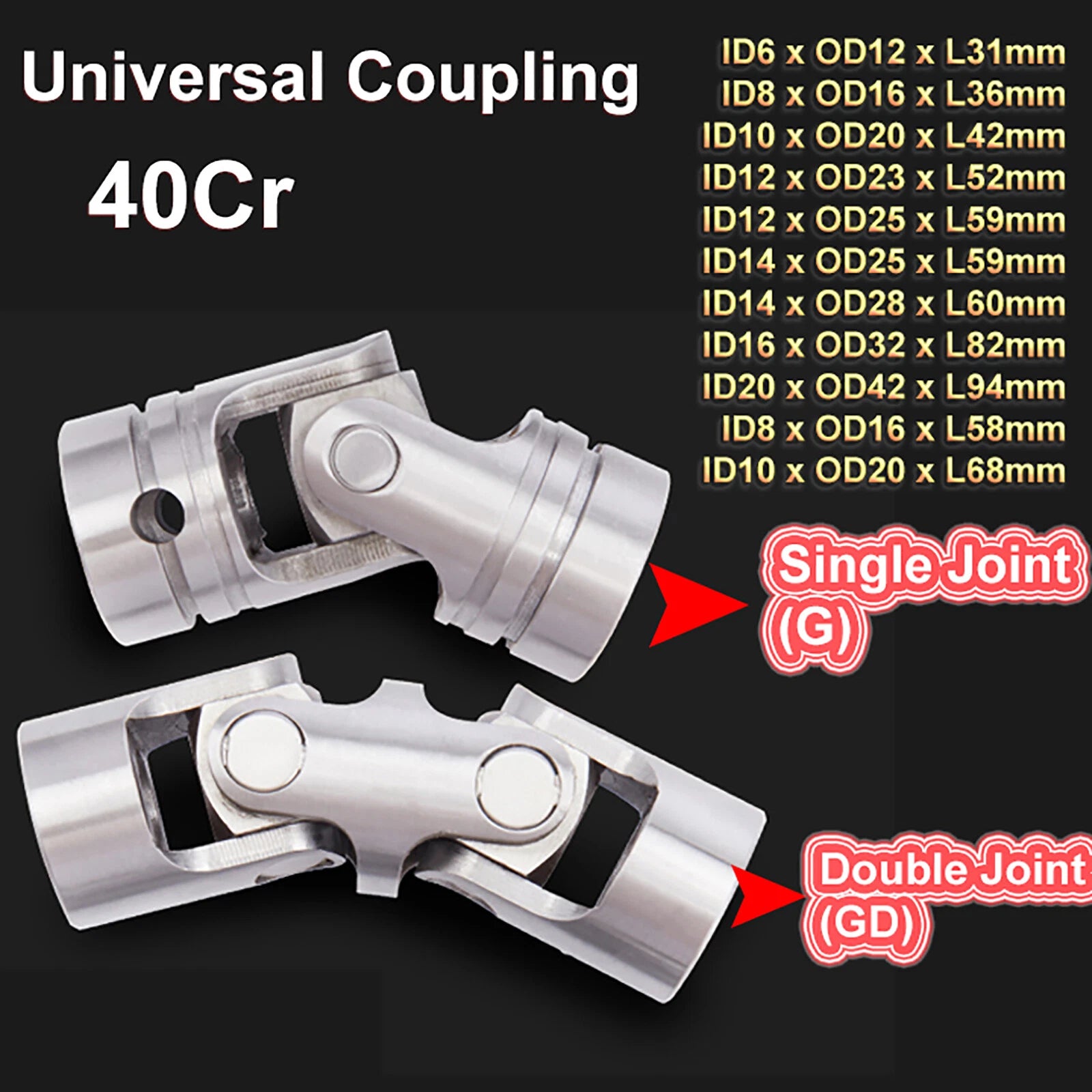 Shaft Coupler Flexible Single/Double Joint Universal Coupling CNC Motor 40Cr