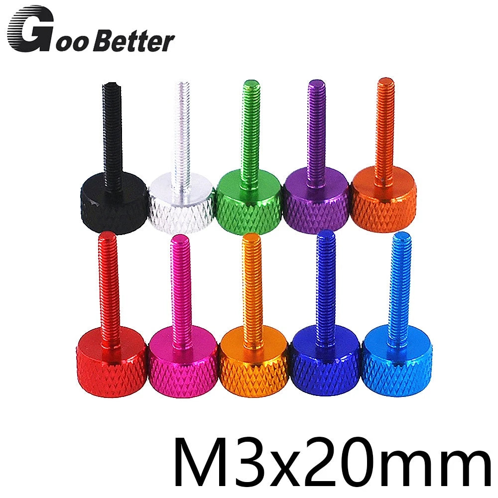 M3×20mm Anodized Aluminum Knurled Thumb Screws — Flat Head Hand-Grip Bolts, 10 Colors