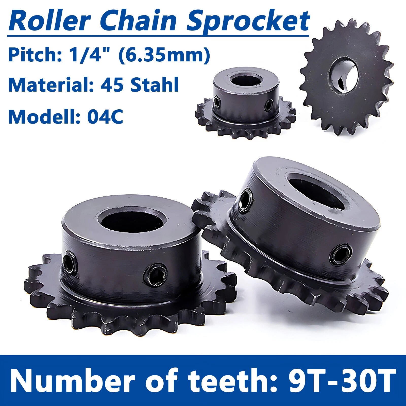 04C 1/4"  Roller Chain Drive Sprocket Wheel 9T-26T Tooth 45 Steel Sprocket Wheel