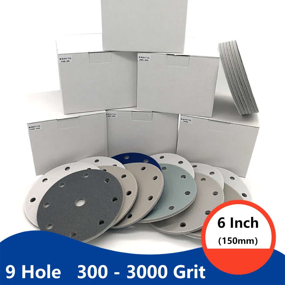 6 Inch（150mm）Hook & Loop Sponge Sandpaper 9 Hole Sanding Discs 300 - 3000 Grit