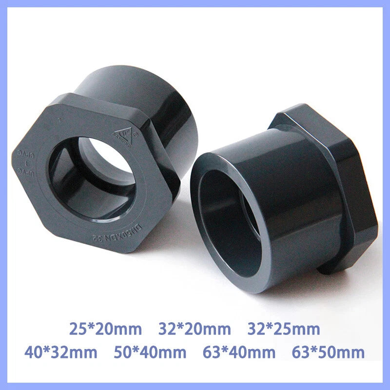 UPVC Pipe Eccentric Reducing Bushing Fittings Connector Joints 20-63mm Dark Grey