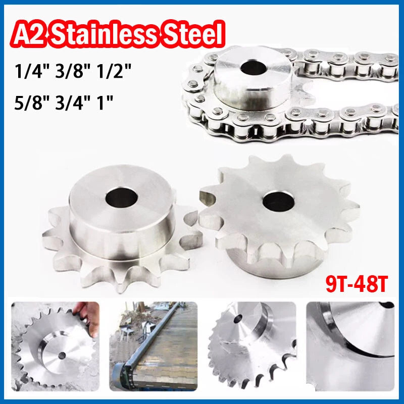 1/4" 3/8" 1/2" 5/8" 3/4" 1" Roller Chain Sprocket A2 Stainless Steel 9T-48T