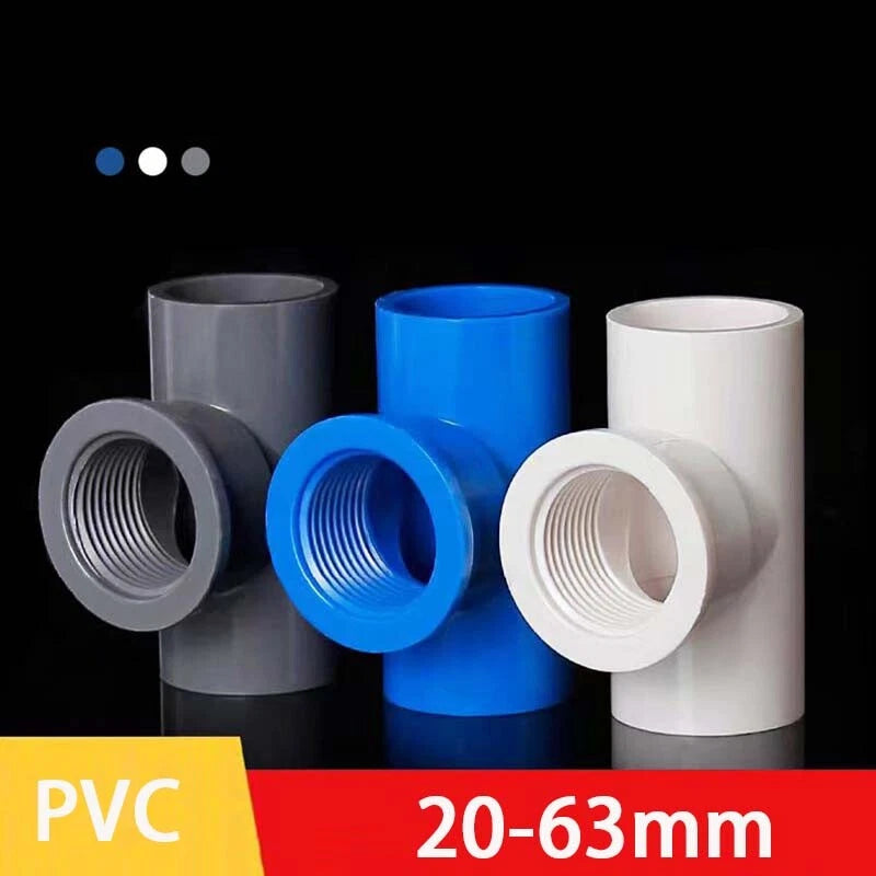 Tee Pipe Connector Female Thread PVC Fittings T Type 3 Way Adaptor 20mm-63mm