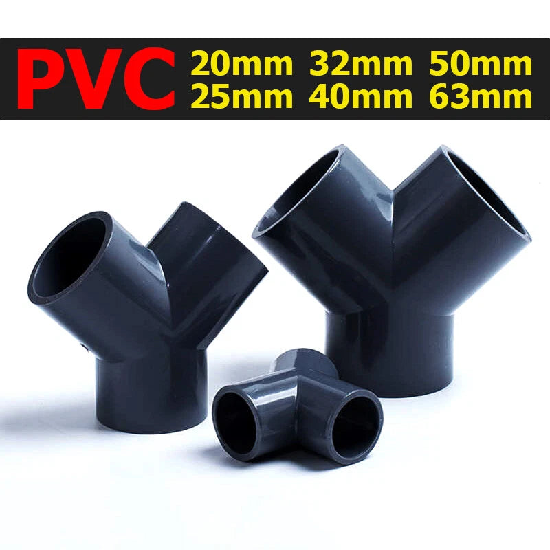 PVC Pipe Fittings Y-Shape Wye Connector Adapter Solvent Weld ID 20mm - 63mm Grey