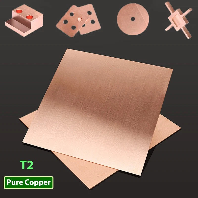 T2 Pure Copper Sheet Metal Plate Thick 0.1mm-0.5mm Laser Cut Conductive Block